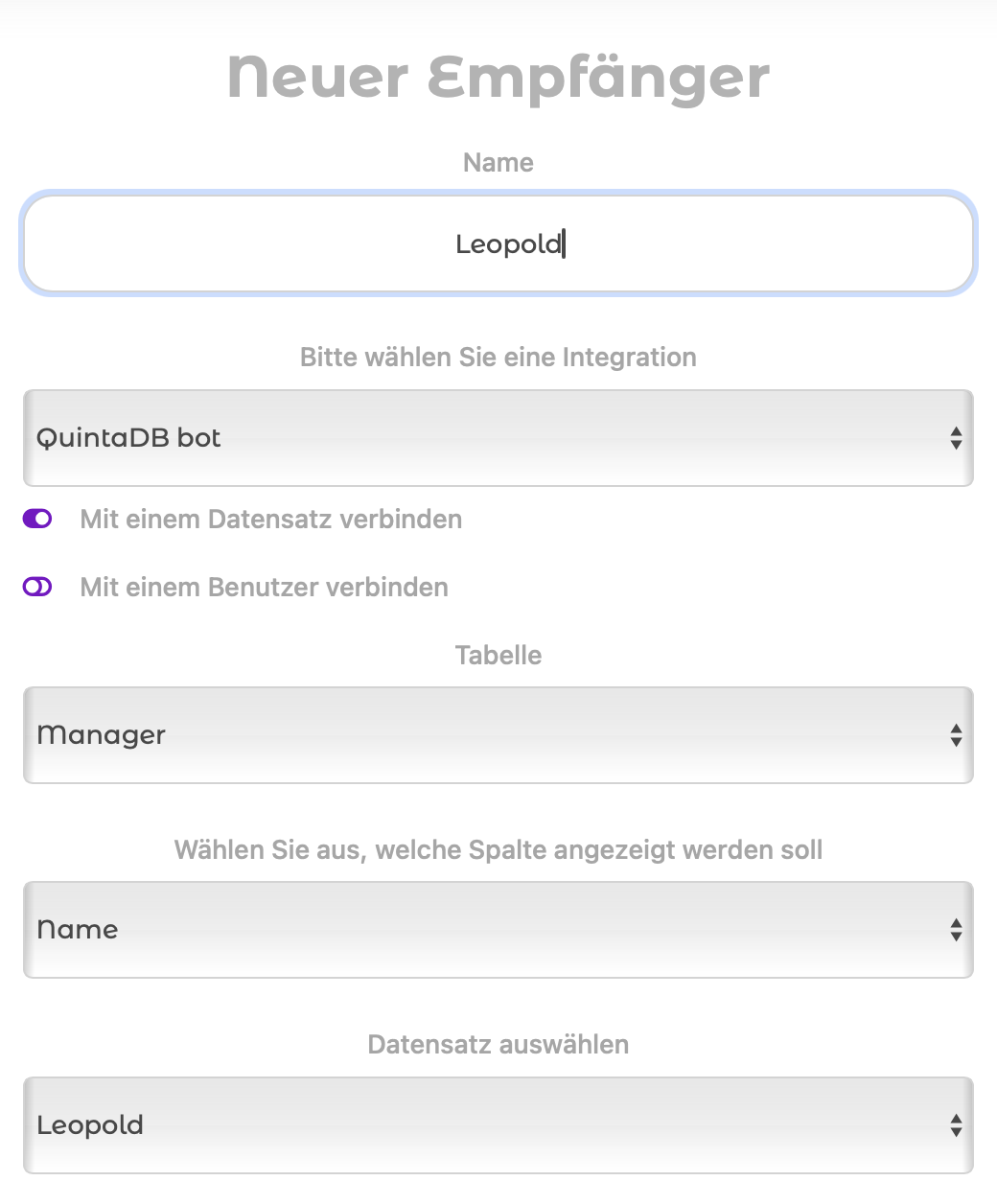 Verknüpfen eines Empfängers mit einem Datensatz