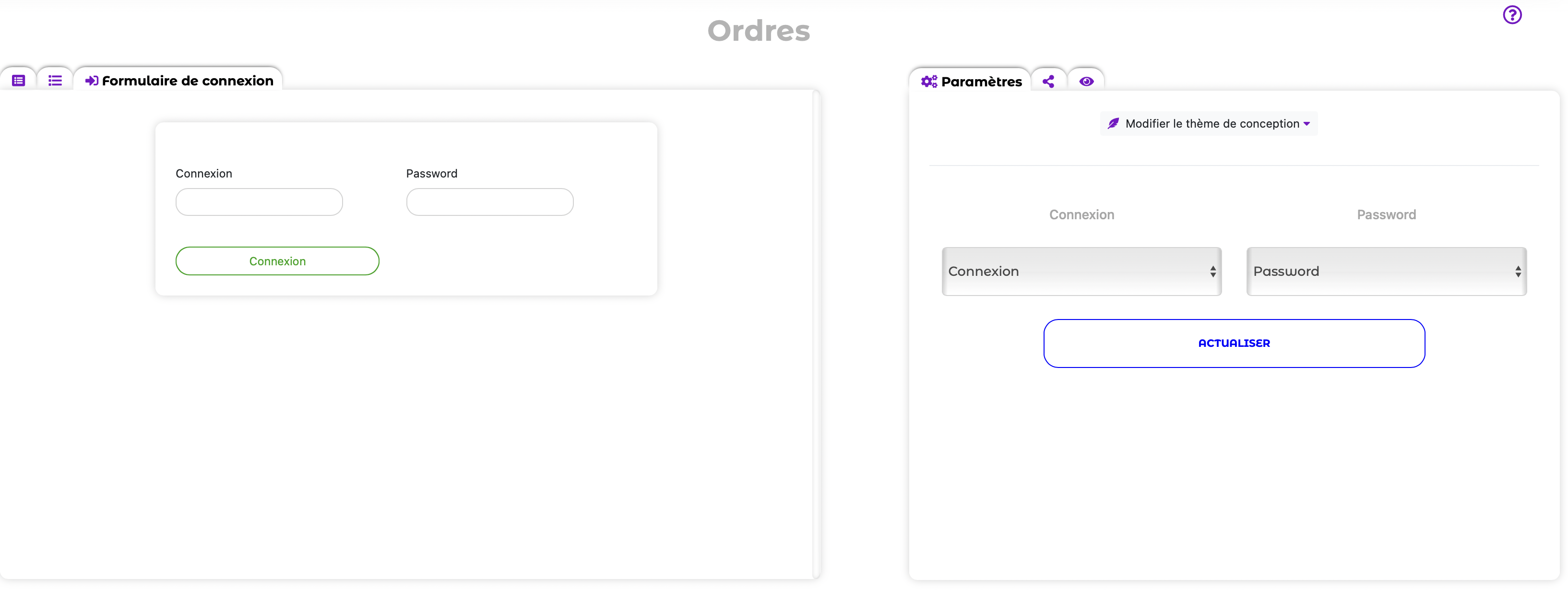 Page du formulaire de connexion