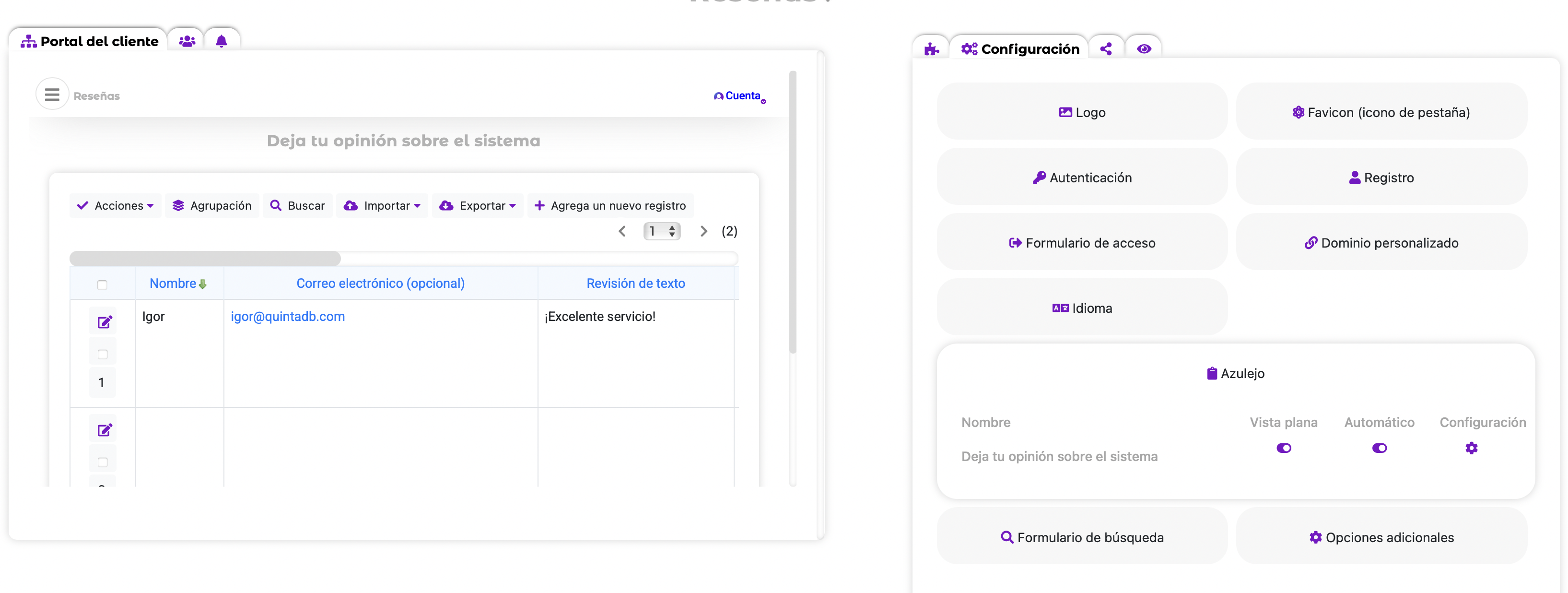 Opción de vistas de mosaico y tabla (automática por dispositivo) en el Portal