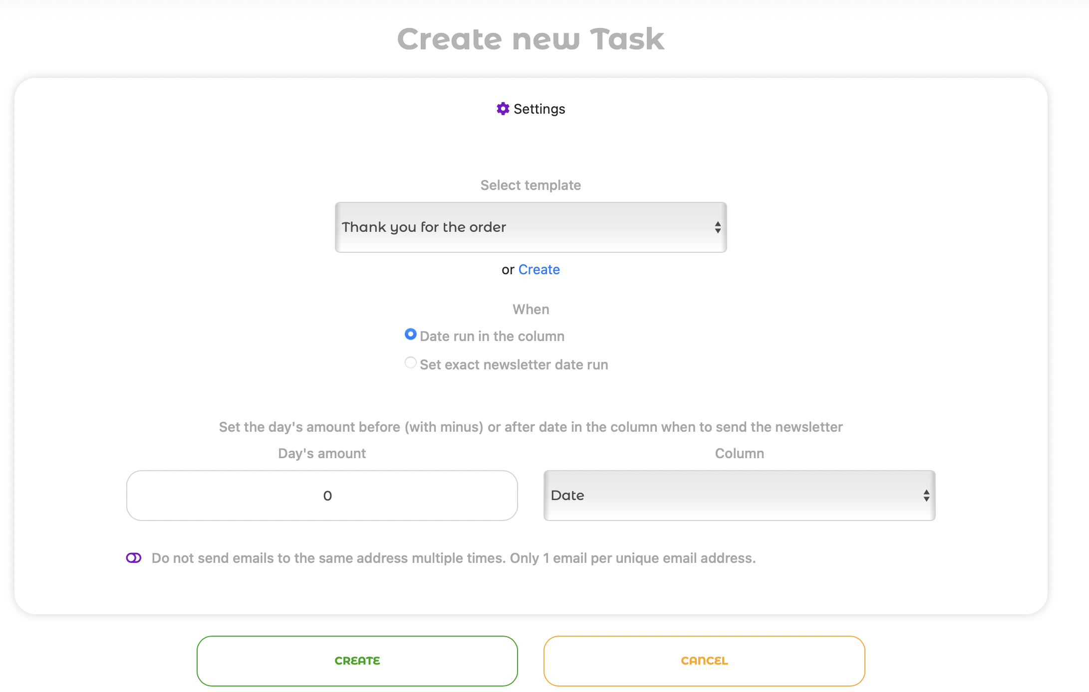 The new step of selecting a template when scheduling a broadcast