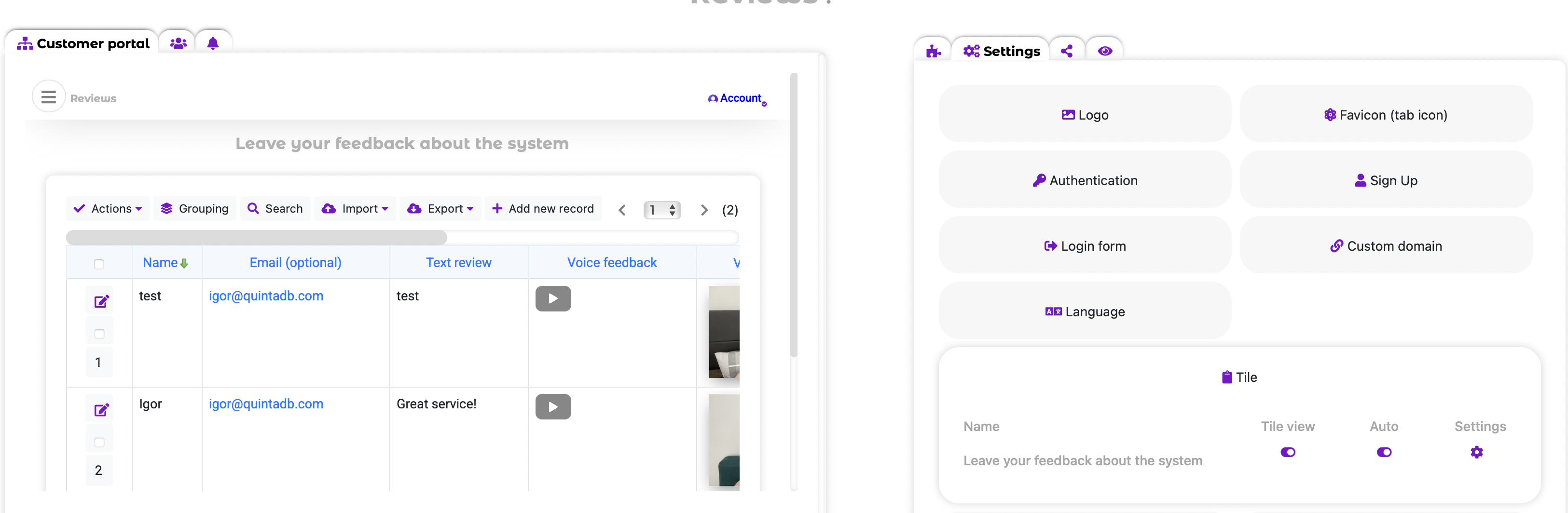 Tile & Table views (auto by device) option in Portal