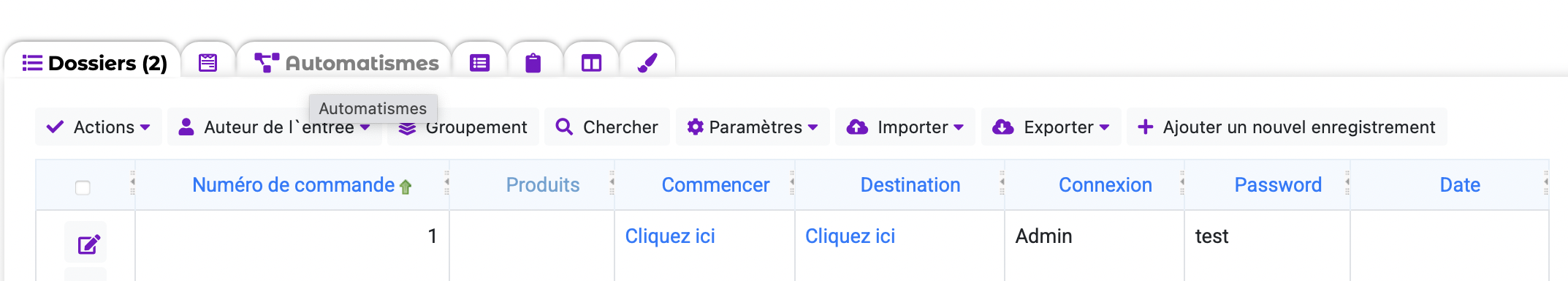 L'onglet Automatisations dans le menu Données