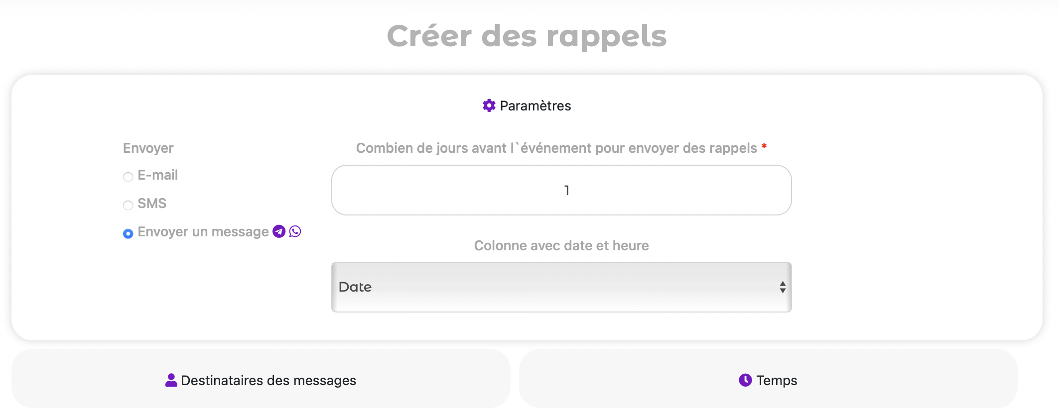 Créer un rappel avec envoi de message Telegram