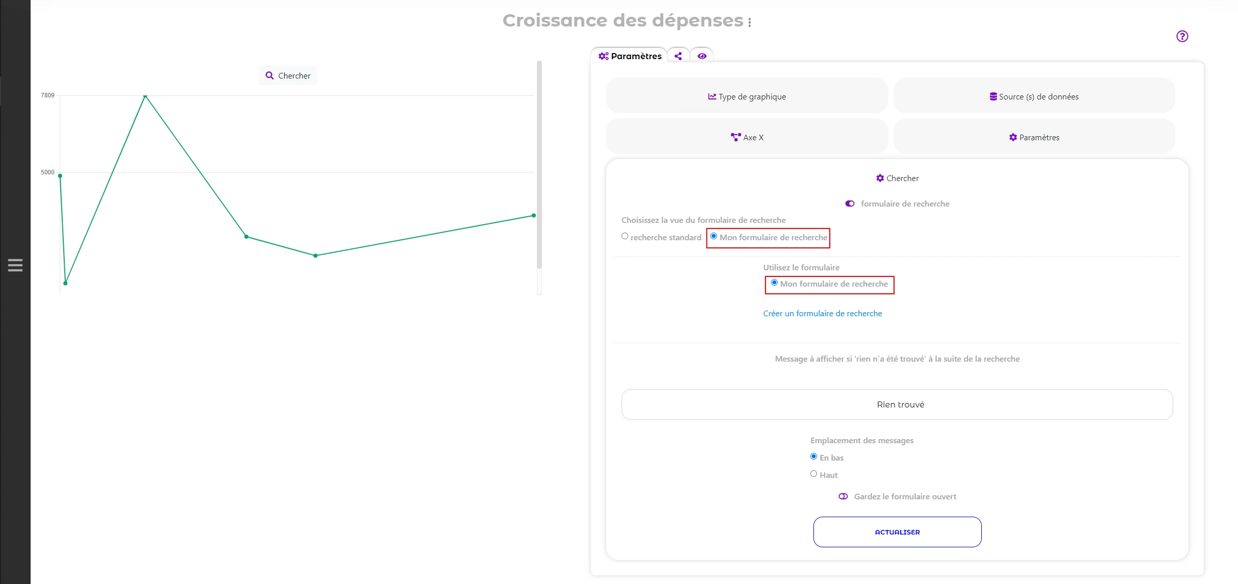 Formulaire d'enquête personnalisé sur le graphique