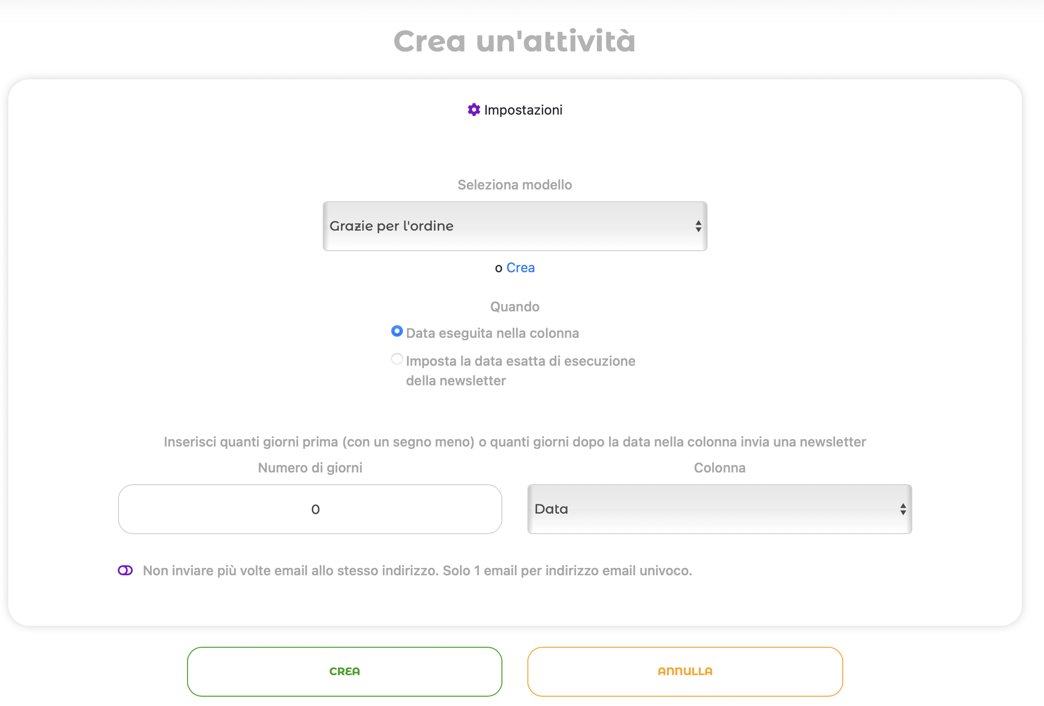 Il nuovo passo di selezione di un modello nella pianificazione di un broadcast