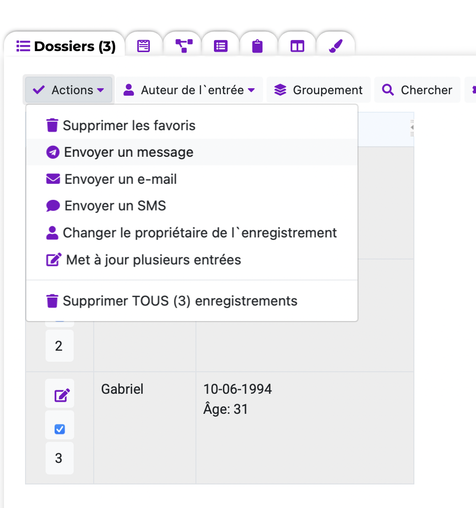 Envoyer un message depuis la page Données