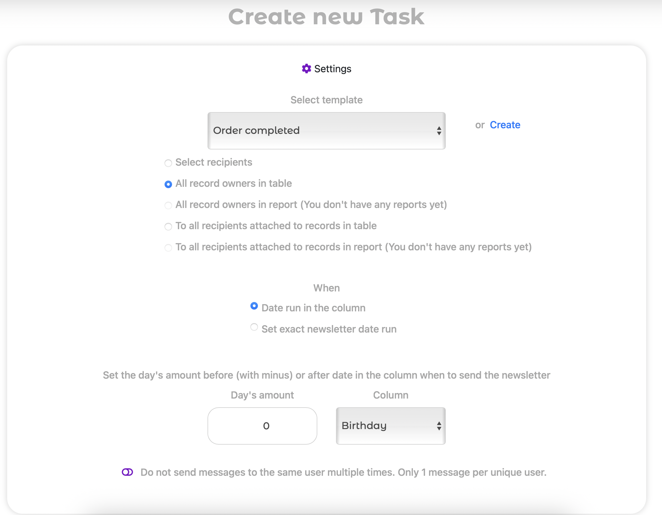Creating a Telegram mailing automation task