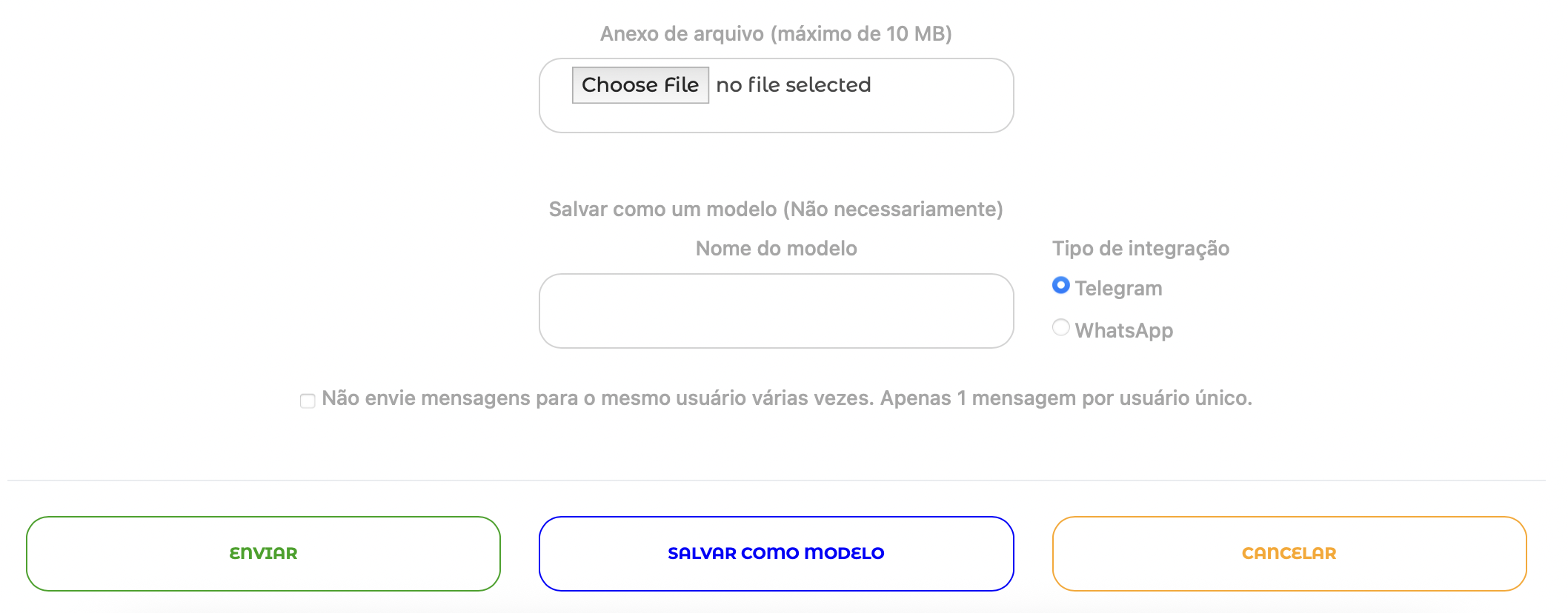 Anexando um arquivo e criando um modelo de mensagem